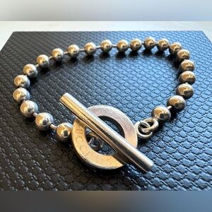 Gucci 925 Sterling Silver Bead Bracelet Toggle 7.25” Gift Box